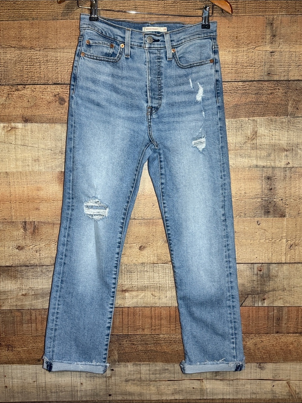 Levi's Wedgie Straight Leg Ankle Jeans with Distressing size 28